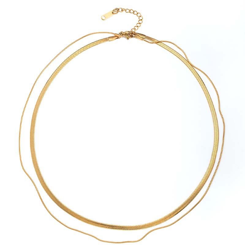 Fashion Blade Chain Plus Snake Chain Gold Stainless Steel Gold Plated Chain Double Layer Necklace
