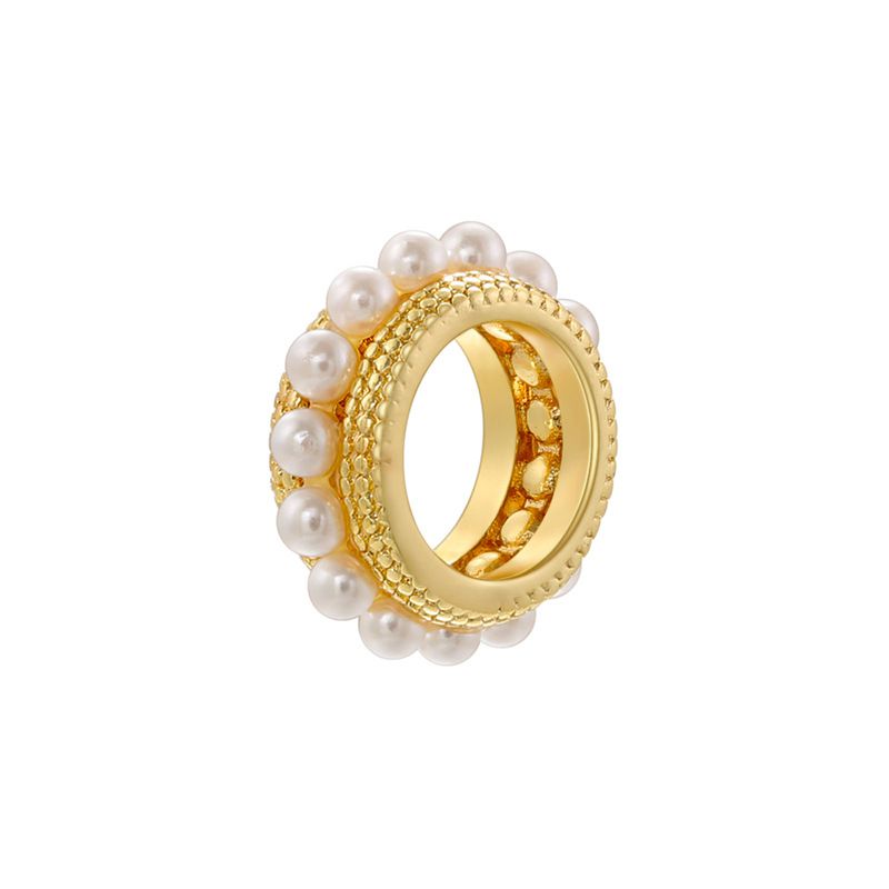 Fashion Ve1135 Gold 1 Pair Gold-plated Copper Round Earrings With Diamonds And Pearls