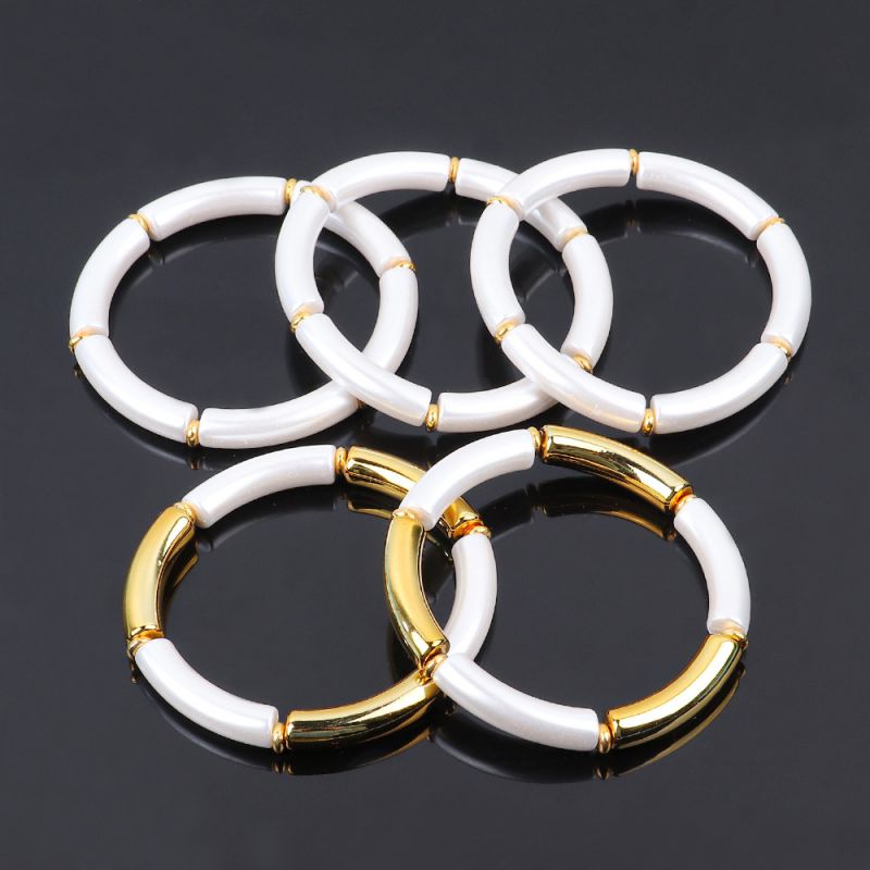Fashion Set Of 4 Strings Acrylic Bent Tube Elastic Bracelet Set