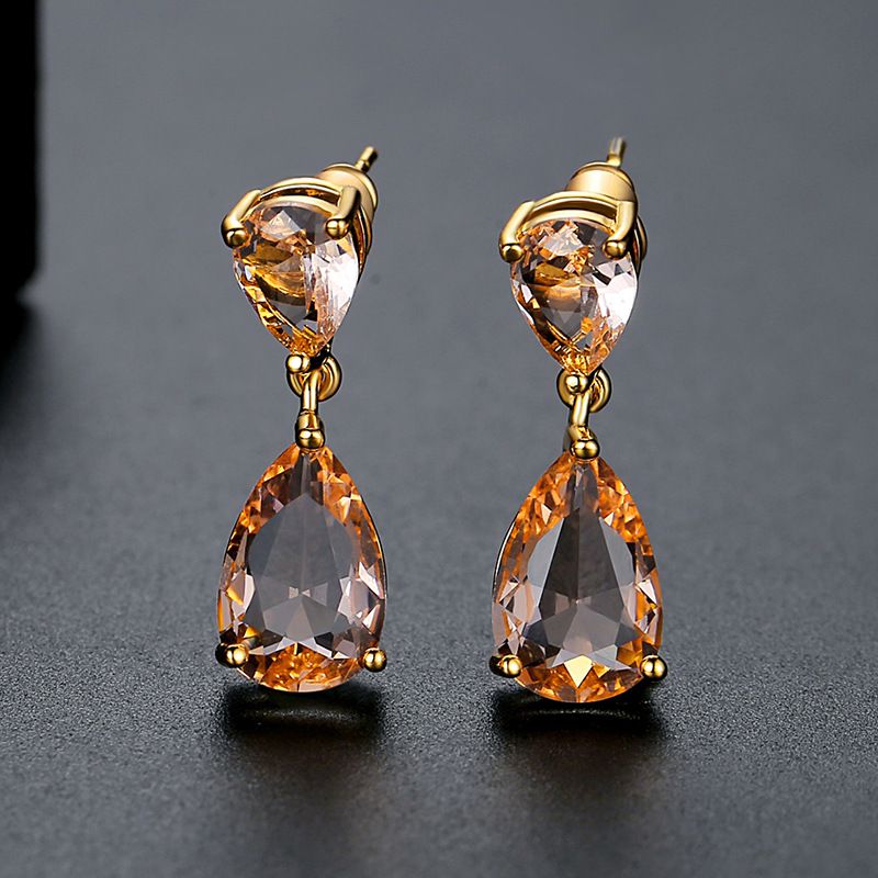 Fashion Pink Copper Diamond Drop Earrings