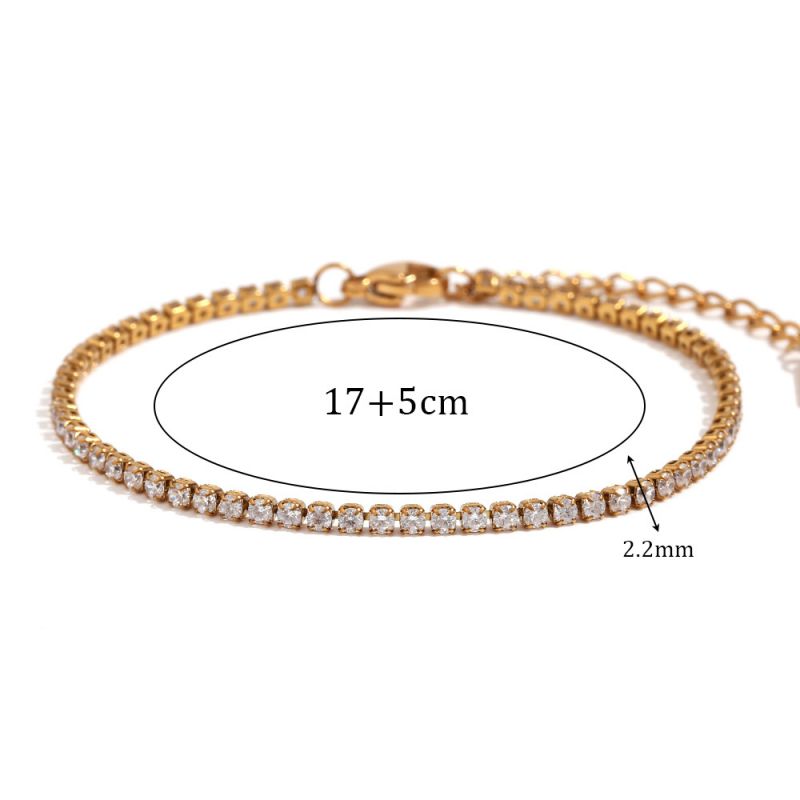Fashion 2mm Zircon Chain Bracelet-gold Stainless Steel Gold Plated Zirconium Chain Bracelet