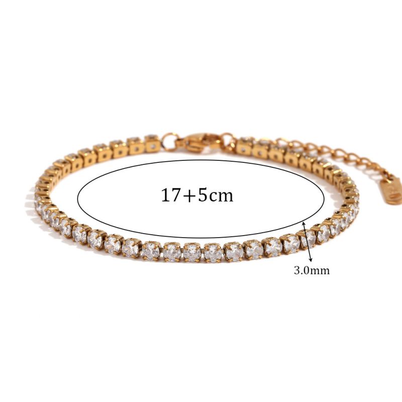 Fashion 2mm Zircon Chain Bracelet-gold Stainless Steel Gold Plated Zirconium Chain Bracelet