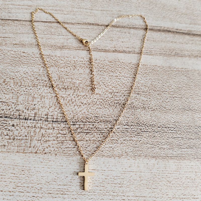 Fashion Gold Titanium Steel Cross Necklace