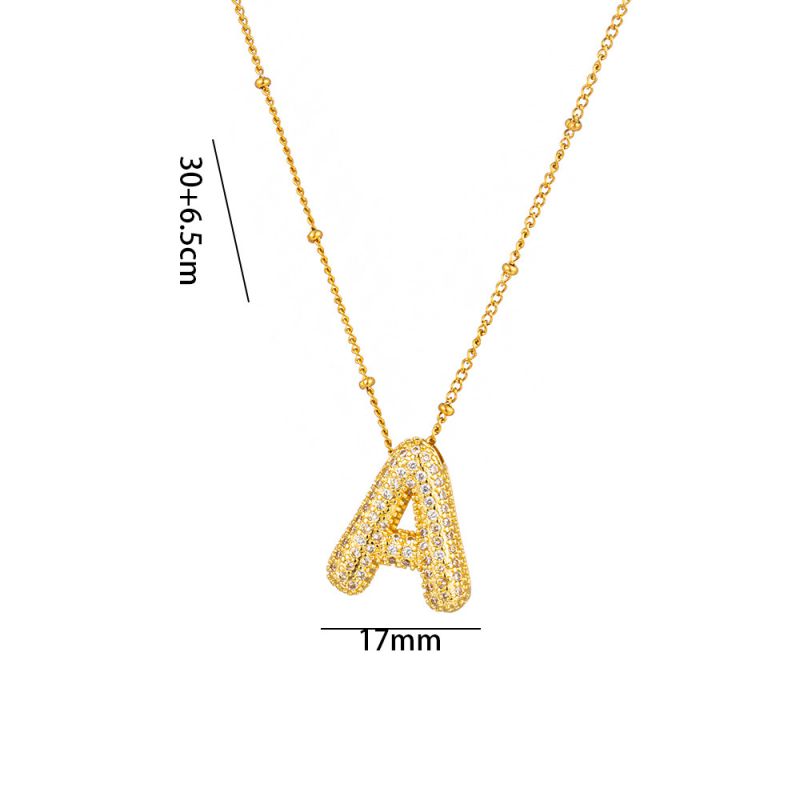 Fashion A Full Zircon Letter Titanium Steel Inlaid With Zirconium 26 Letter Necklace