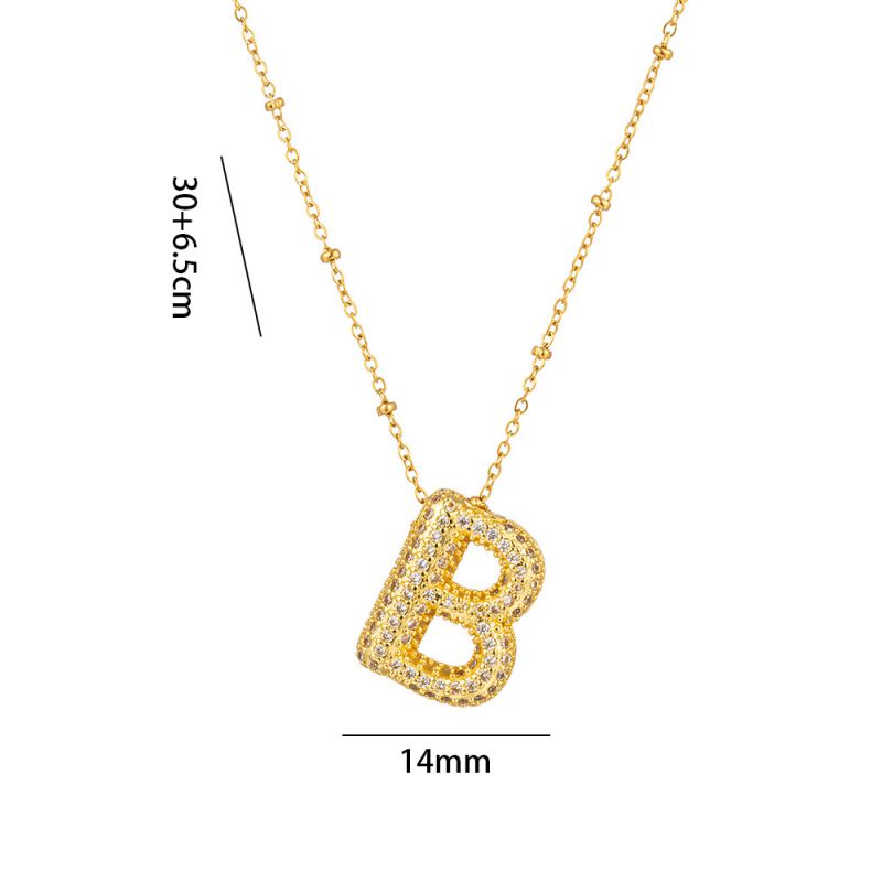 Fashion A Full Zircon Letter Titanium Steel Inlaid With Zirconium 26 Letter Necklace