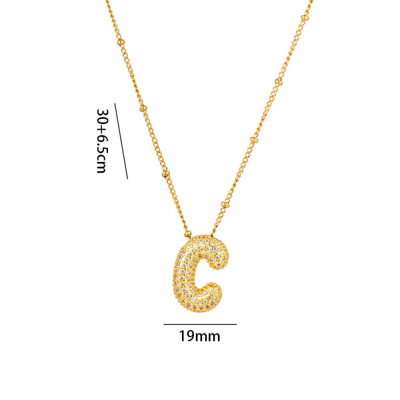 Fashion A Full Zircon Letter Titanium Steel Inlaid With Zirconium 26 Letter Necklace