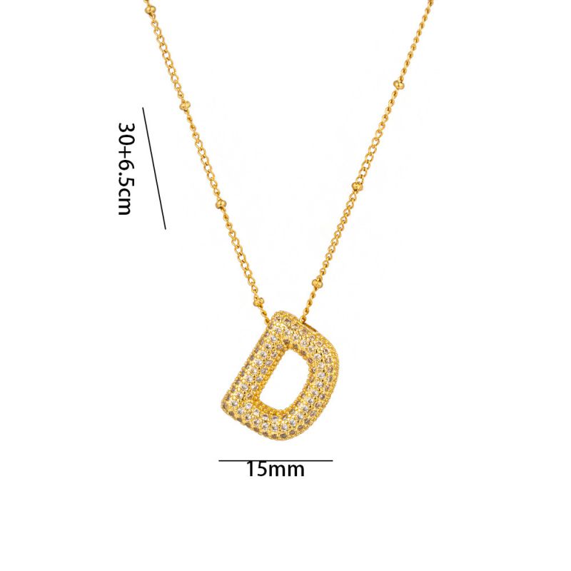 Fashion A Full Zircon Letter Titanium Steel Inlaid With Zirconium 26 Letter Necklace