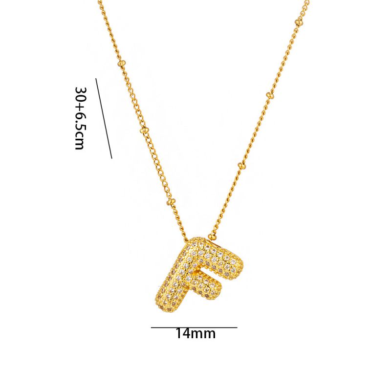Fashion A Full Zircon Letter Titanium Steel Inlaid With Zirconium 26 Letter Necklace