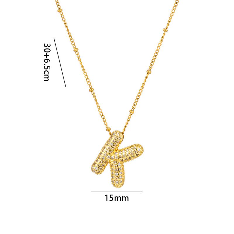 Fashion A Full Zircon Letter Titanium Steel Inlaid With Zirconium 26 Letter Necklace