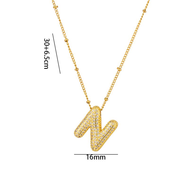 Fashion A Full Zircon Letter Titanium Steel Inlaid With Zirconium 26 Letter Necklace