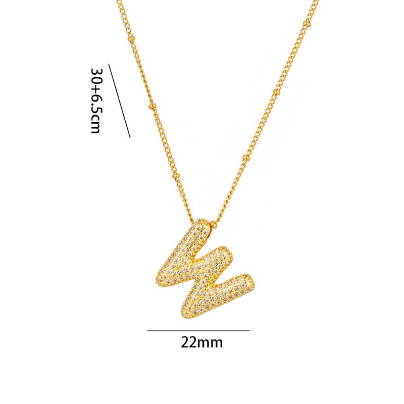 Fashion A Full Zircon Letter Titanium Steel Inlaid With Zirconium 26 Letter Necklace
