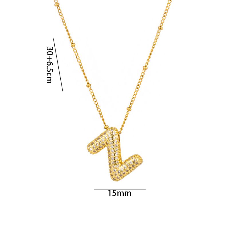 Fashion A Full Zircon Letter Titanium Steel Inlaid With Zirconium 26 Letter Necklace