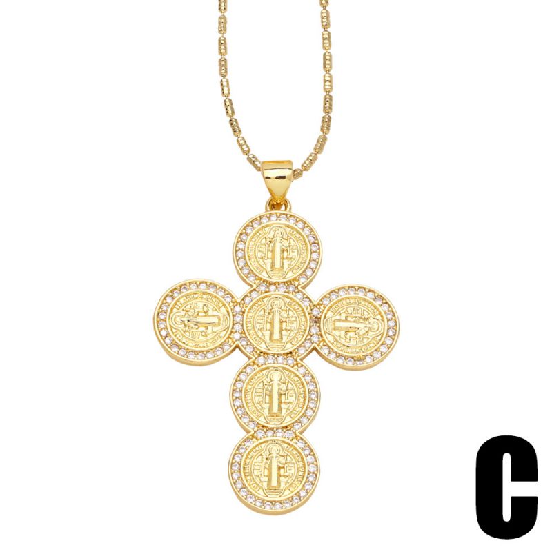 Fashion B Copper Inlaid Zirconium Cross Necklace