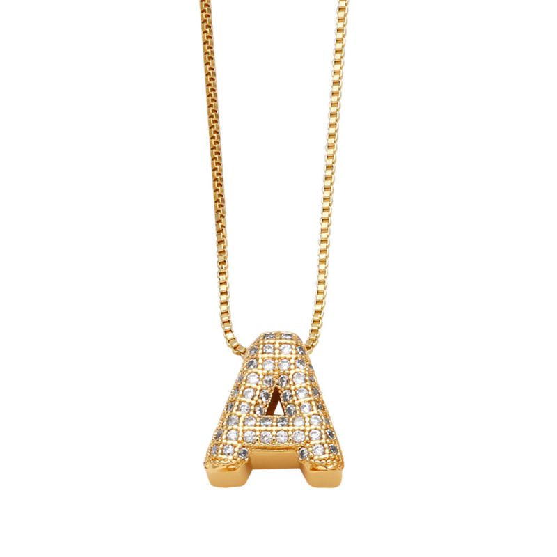 Fashion A Copper Inlaid Zirconium 26 Letter Necklace