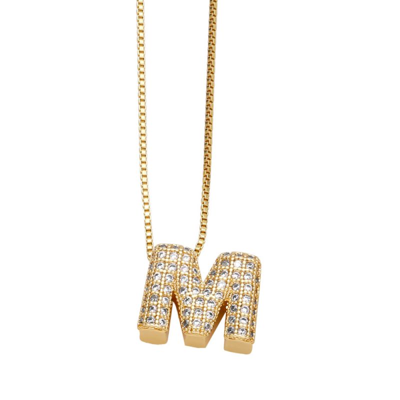 Fashion A Copper Inlaid Zirconium 26 Letter Necklace