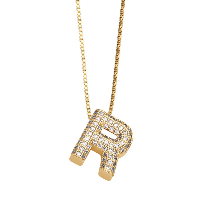 Fashion A Copper Inlaid Zirconium 26 Letter Necklace