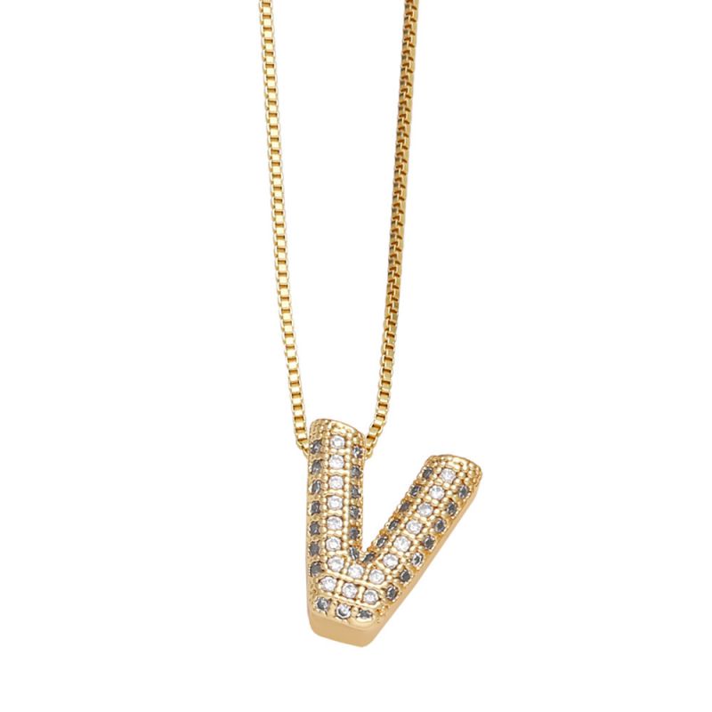 Fashion A Copper Inlaid Zirconium 26 Letter Necklace