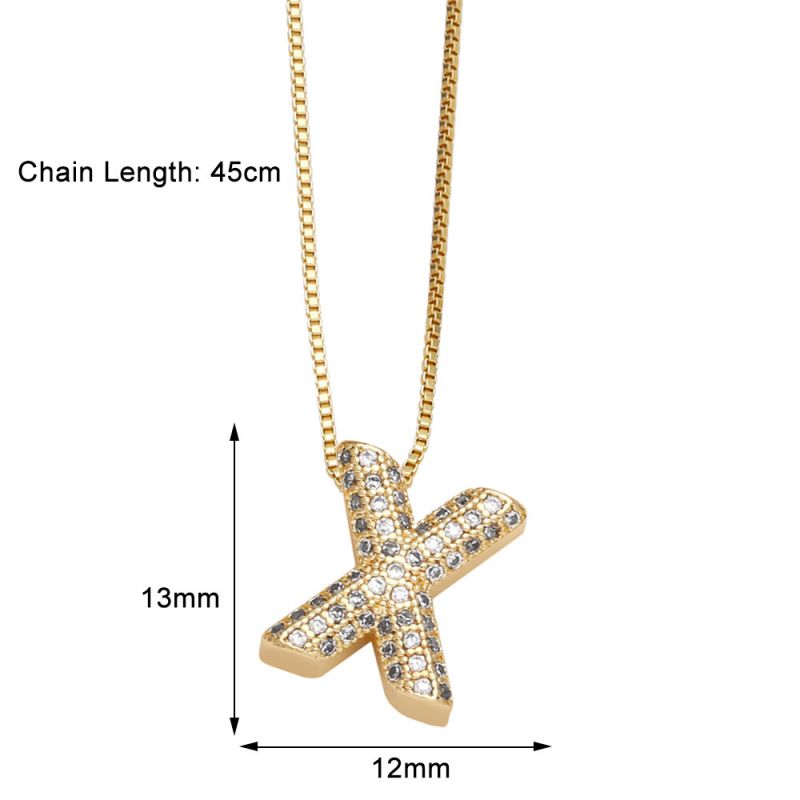 Fashion A Copper Inlaid Zirconium 26 Letter Necklace
