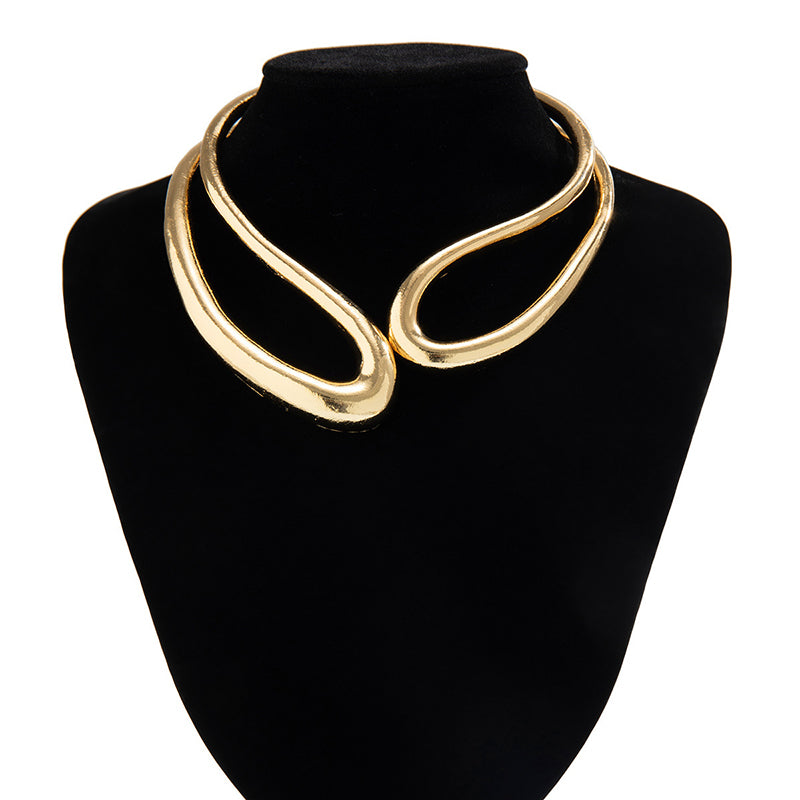 Fashion Gold Alloy Geometric Hollow Necklace And Bracelet Set