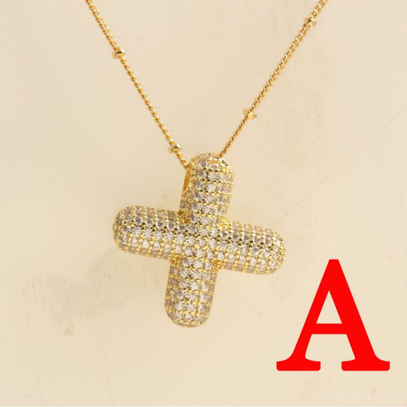 Fashion Gold Balloon Letter A With Zirconium Copper Diamond Letter Necklace