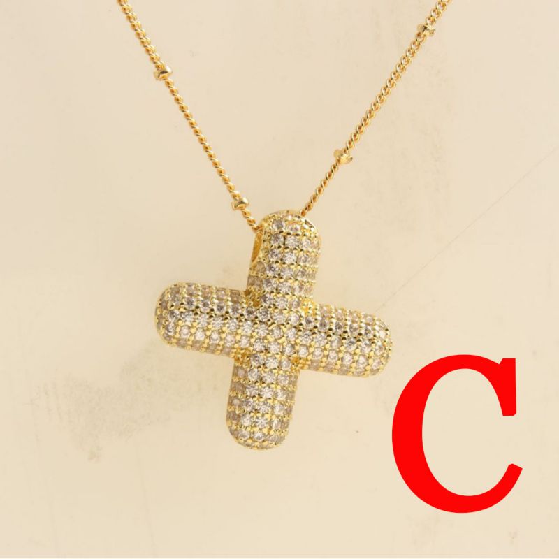 Fashion Gold Balloon Letter A With Zirconium Copper Diamond Letter Necklace