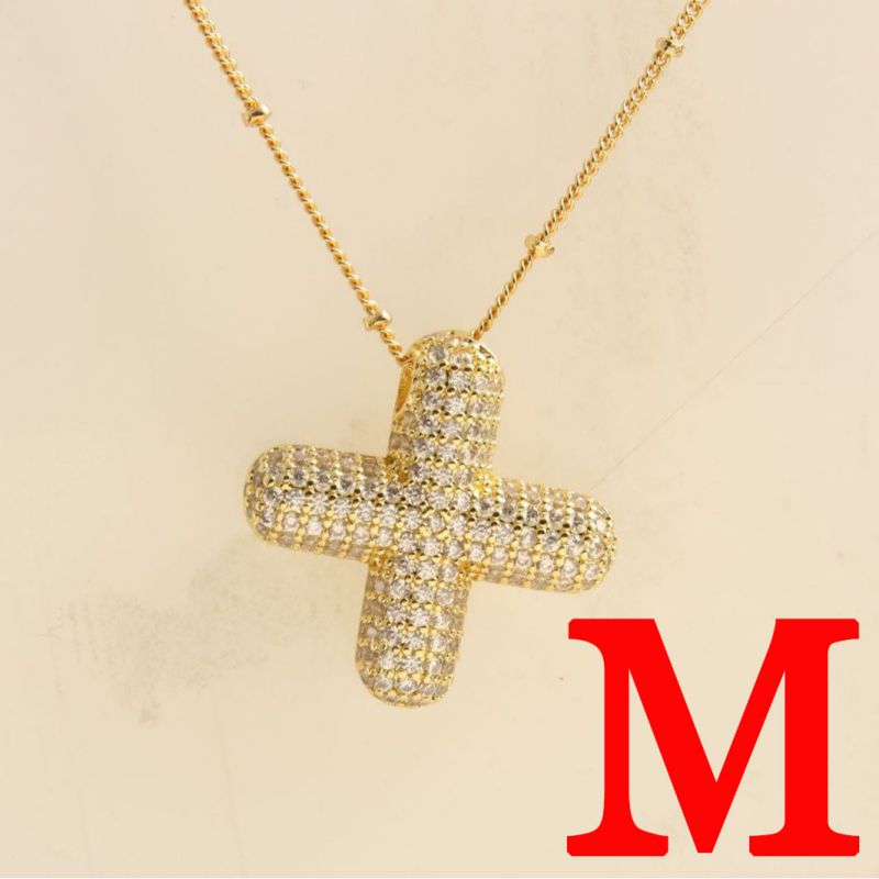 Fashion Gold Balloon Letter A With Zirconium Copper Diamond Letter Necklace