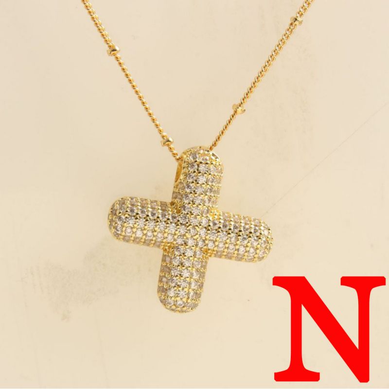 Fashion Gold Balloon Letter A With Zirconium Copper Diamond Letter Necklace