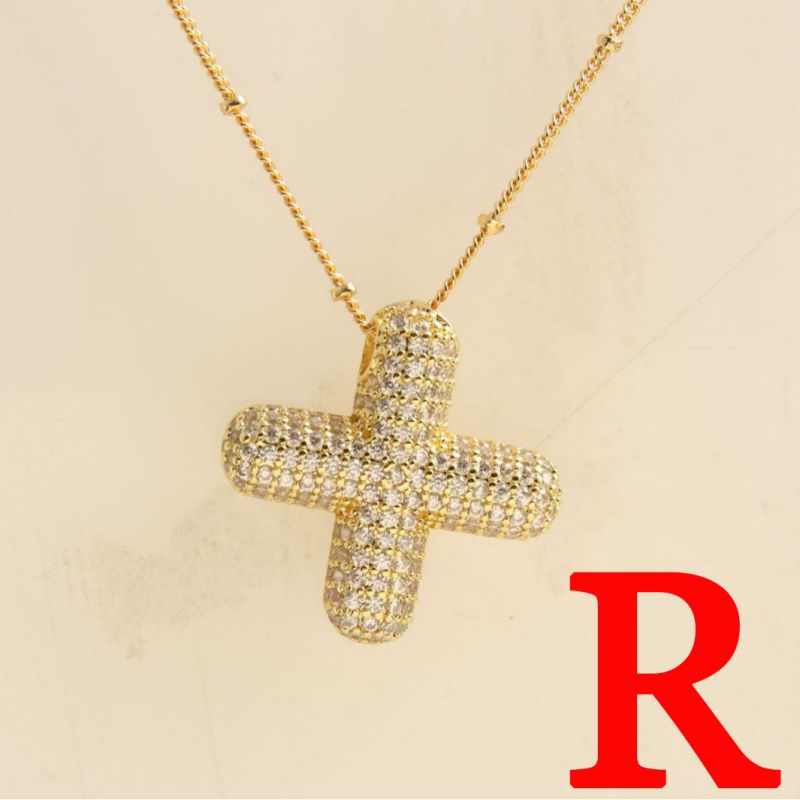 Fashion Gold Balloon Letter A With Zirconium Copper Diamond Letter Necklace