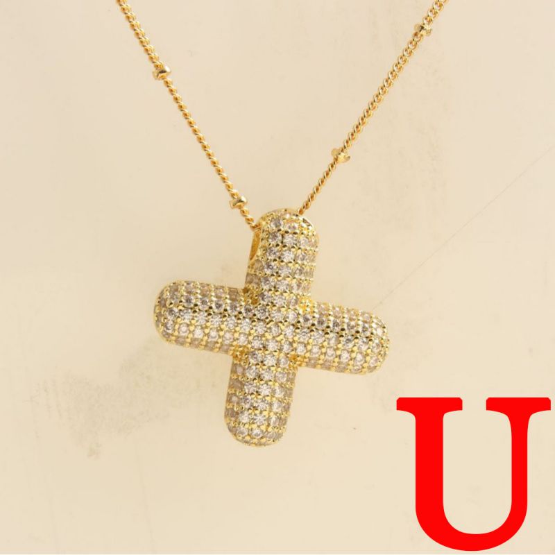 Fashion Gold Balloon Letter A With Zirconium Copper Diamond Letter Necklace