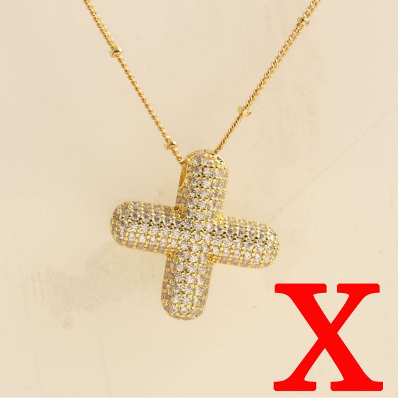 Fashion Gold Balloon Letter A With Zirconium Copper Diamond Letter Necklace