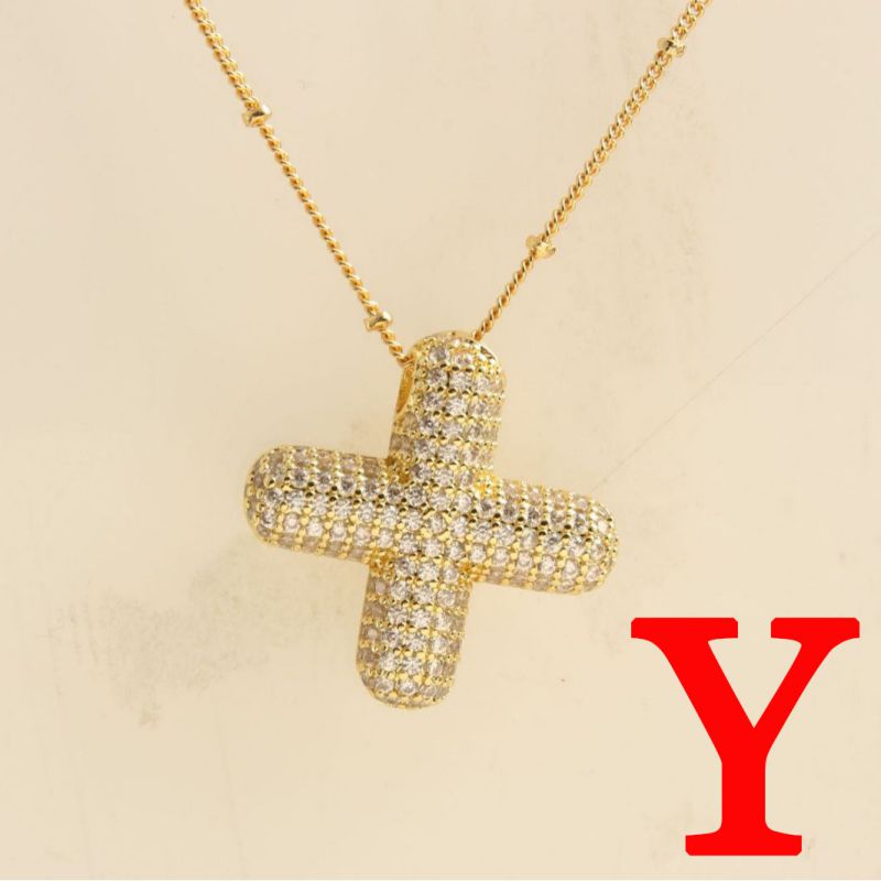 Fashion Gold Balloon Letter A With Zirconium Copper Diamond Letter Necklace