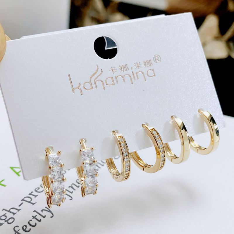 Fashion 1# Copper Inlaid Zirconium Geometric Earring Set