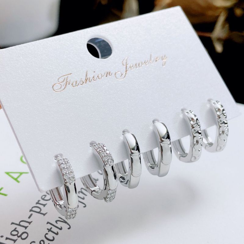 Fashion 1# Copper Inlaid Zirconium Geometric Earring Set