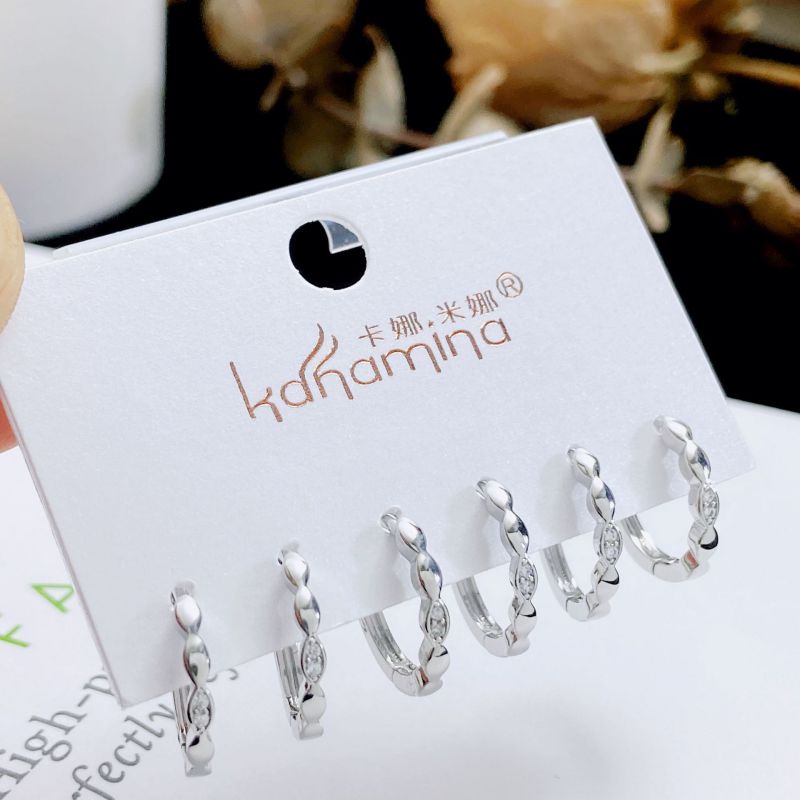 Fashion 1# Copper Inlaid Zirconium Geometric Earring Set