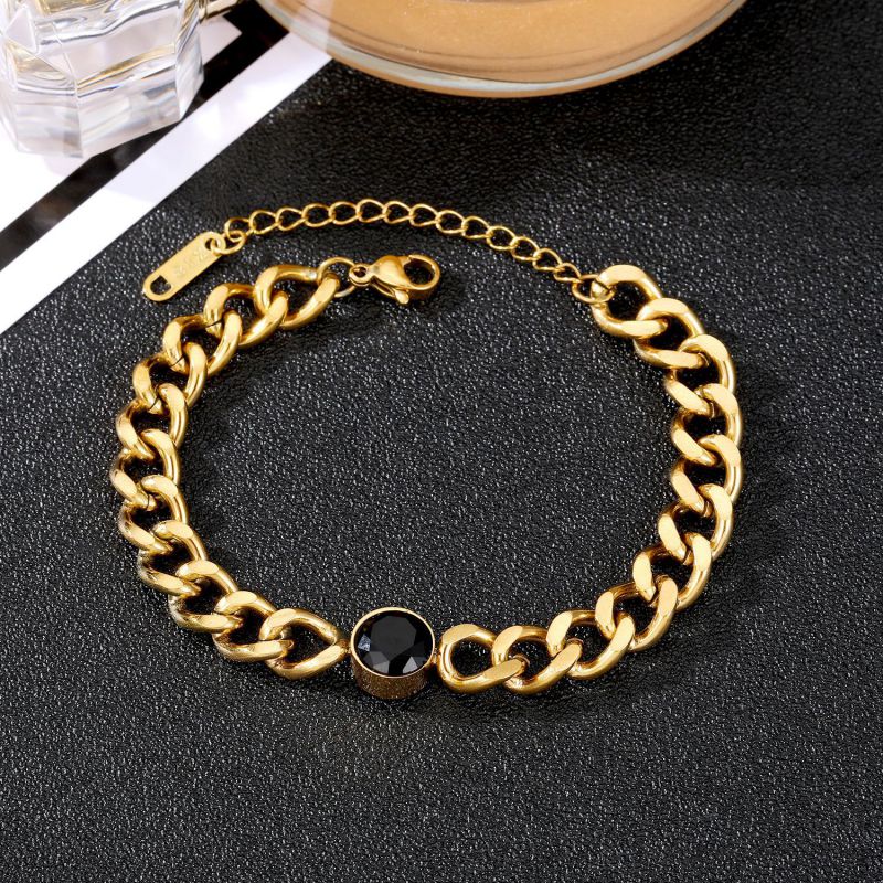 Fashion Gold Stainless Steel Chain Black Diamond Bracelet