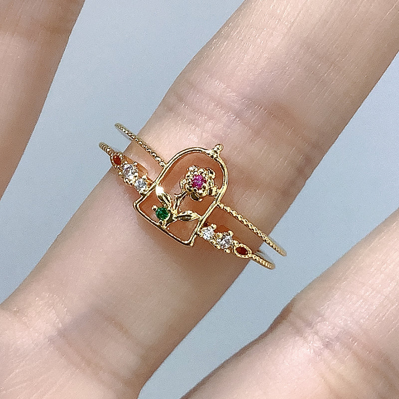 Fashion 3# Copper Set Zirconium Geometric Open Ring