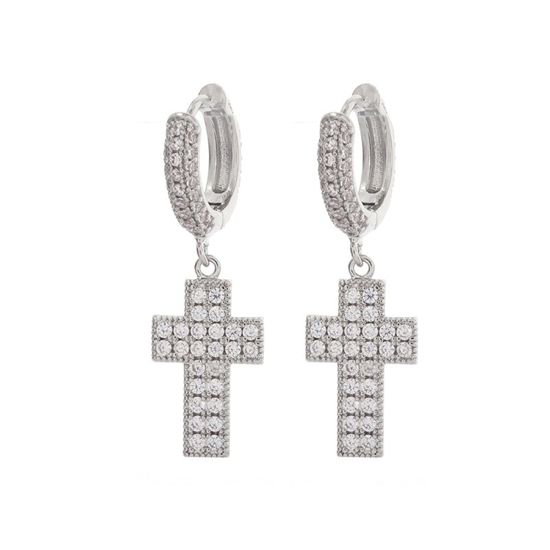 Fashion Silver Copper Diamond Cross Earrings
