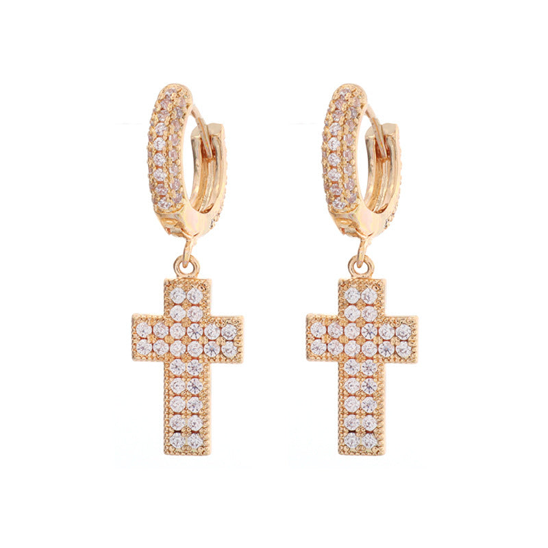 Fashion Silver Copper Diamond Cross Earrings