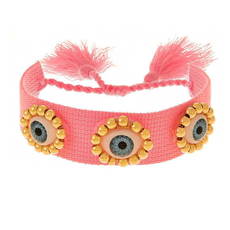 Fashion Black Beaded Copper Bead Eye Braided Tassel Bracelet