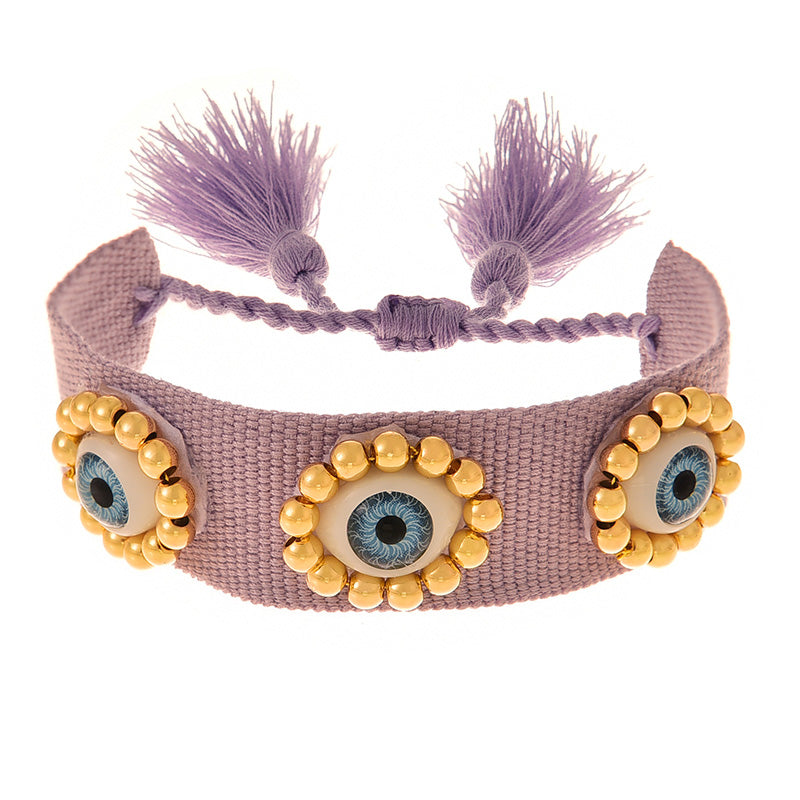 Fashion Black Beaded Copper Bead Eye Braided Tassel Bracelet