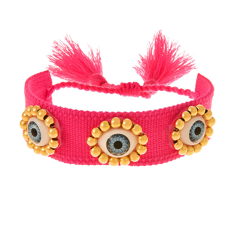 Fashion Black Beaded Copper Bead Eye Braided Tassel Bracelet