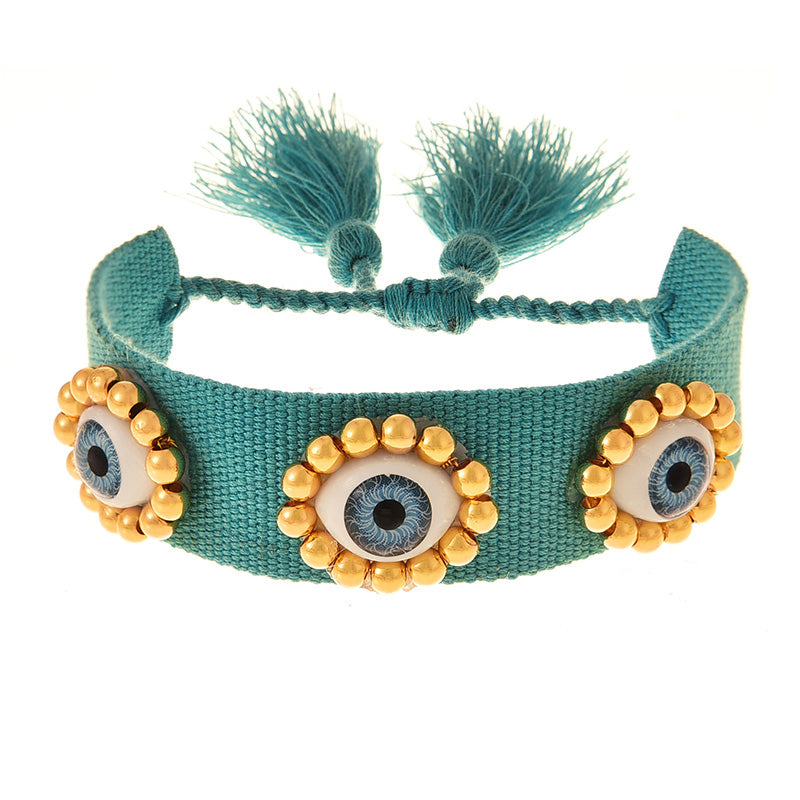 Fashion Black Beaded Copper Bead Eye Braided Tassel Bracelet