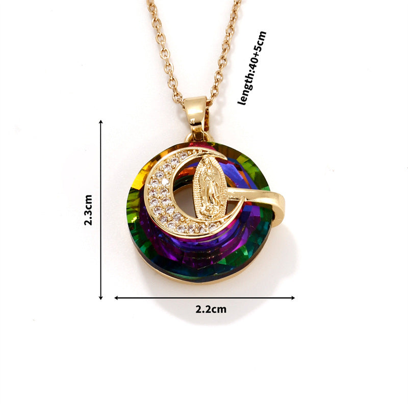 Fashion 1# Stainless Steel Diamond Moon Necklace