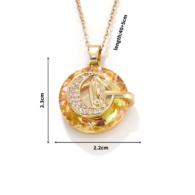 Fashion 1# Stainless Steel Diamond Moon Necklace