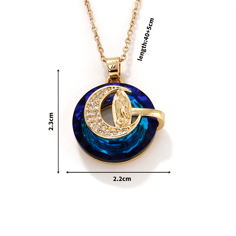 Fashion 1# Stainless Steel Diamond Moon Necklace