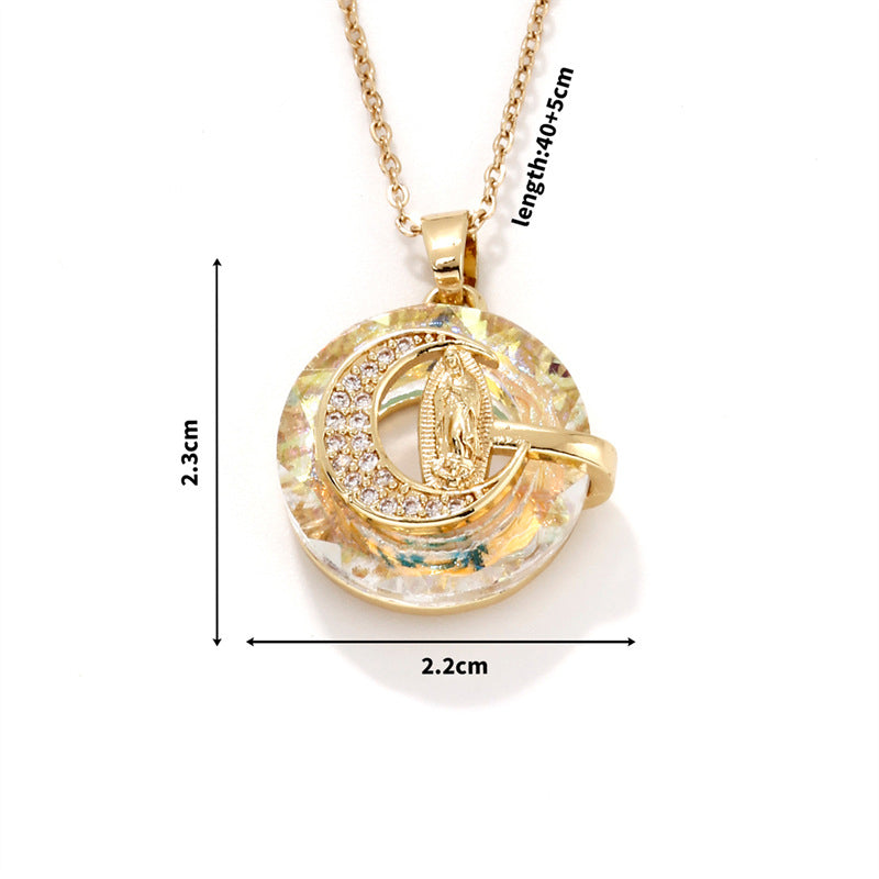 Fashion 1# Stainless Steel Diamond Moon Necklace