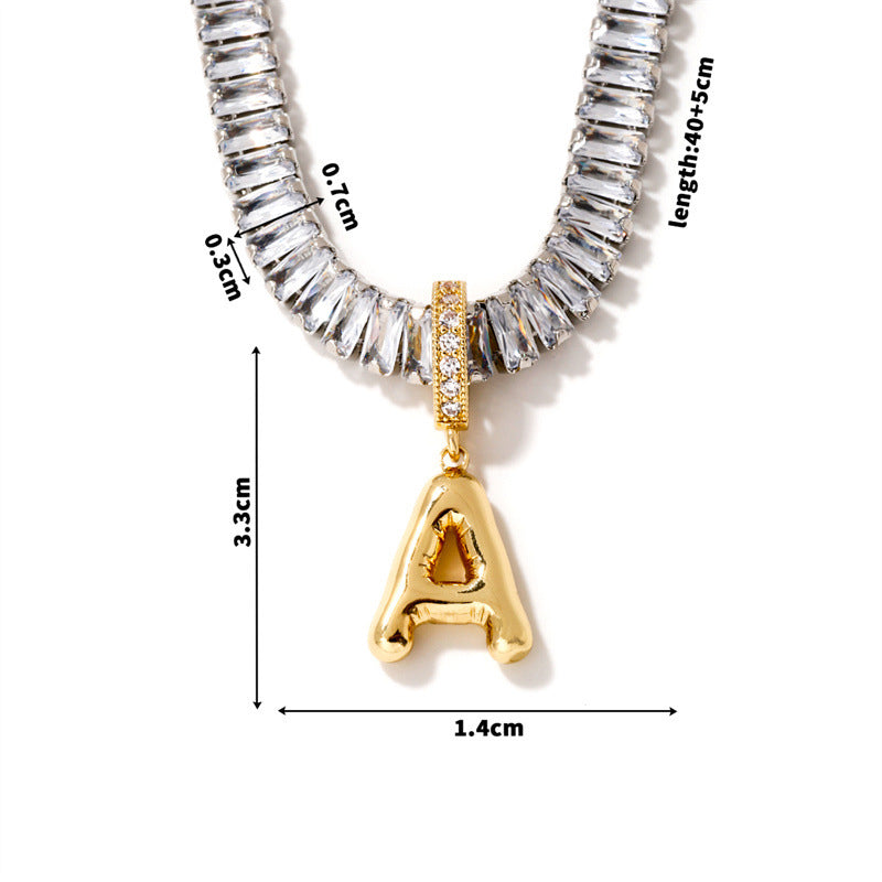 Fashion A Copper Gold-plated Rectangular Zirconium 26 Letter Necklace