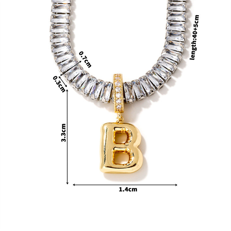 Fashion A Copper Gold-plated Rectangular Zirconium 26 Letter Necklace