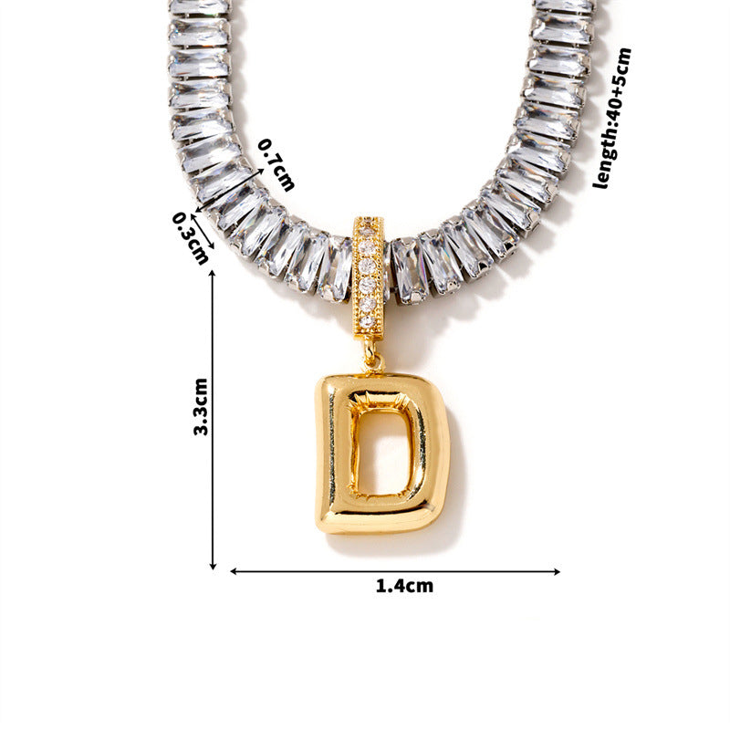 Fashion A Copper Gold-plated Rectangular Zirconium 26 Letter Necklace