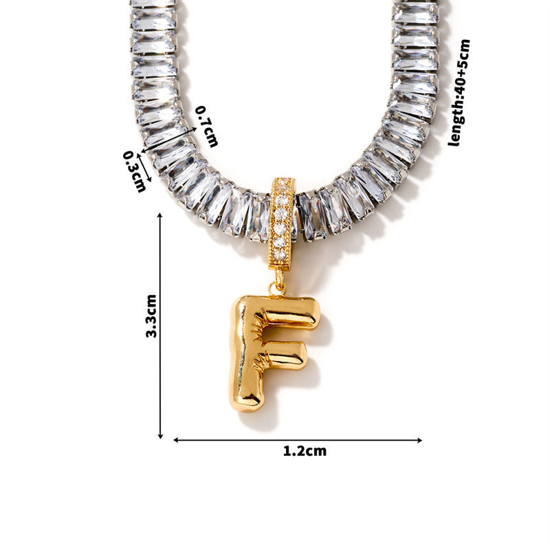Fashion A Copper Gold-plated Rectangular Zirconium 26 Letter Necklace